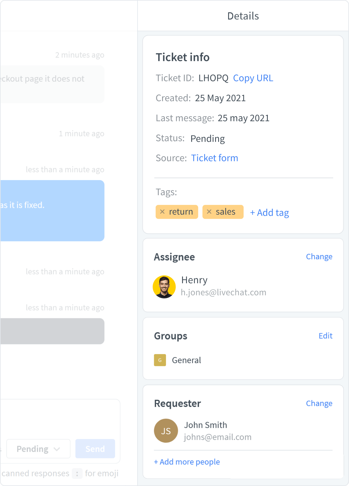 Customer details in LiveChat® app