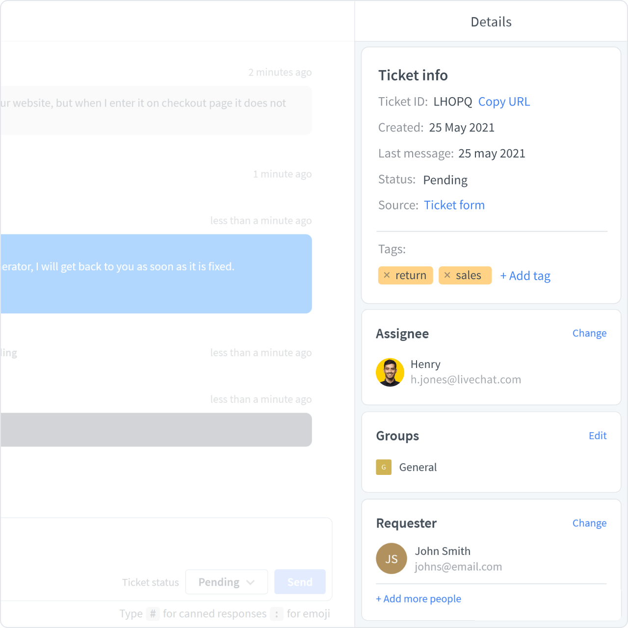 Customer details in LiveChat® app