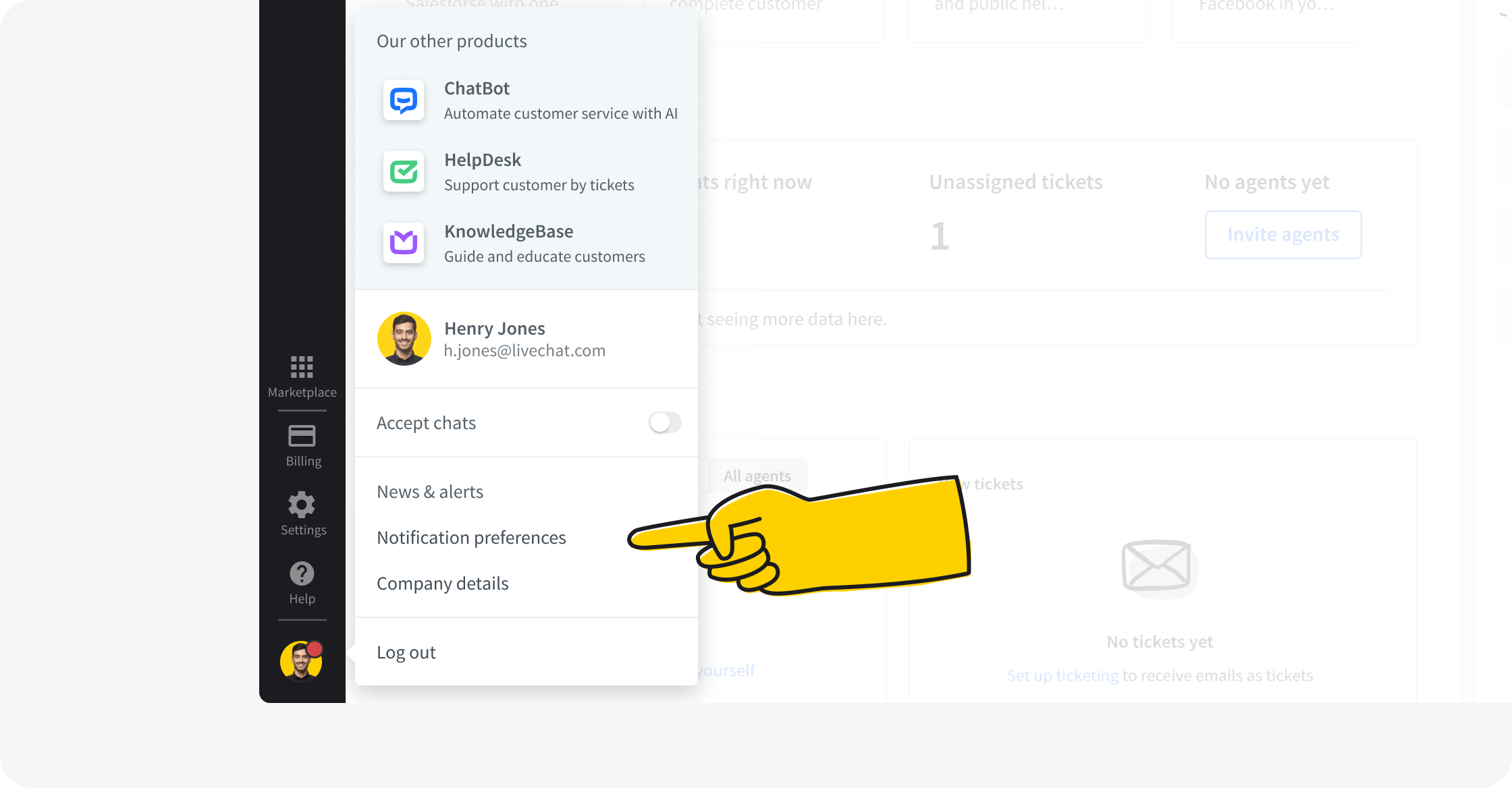 Notification preferences in LiveChat app