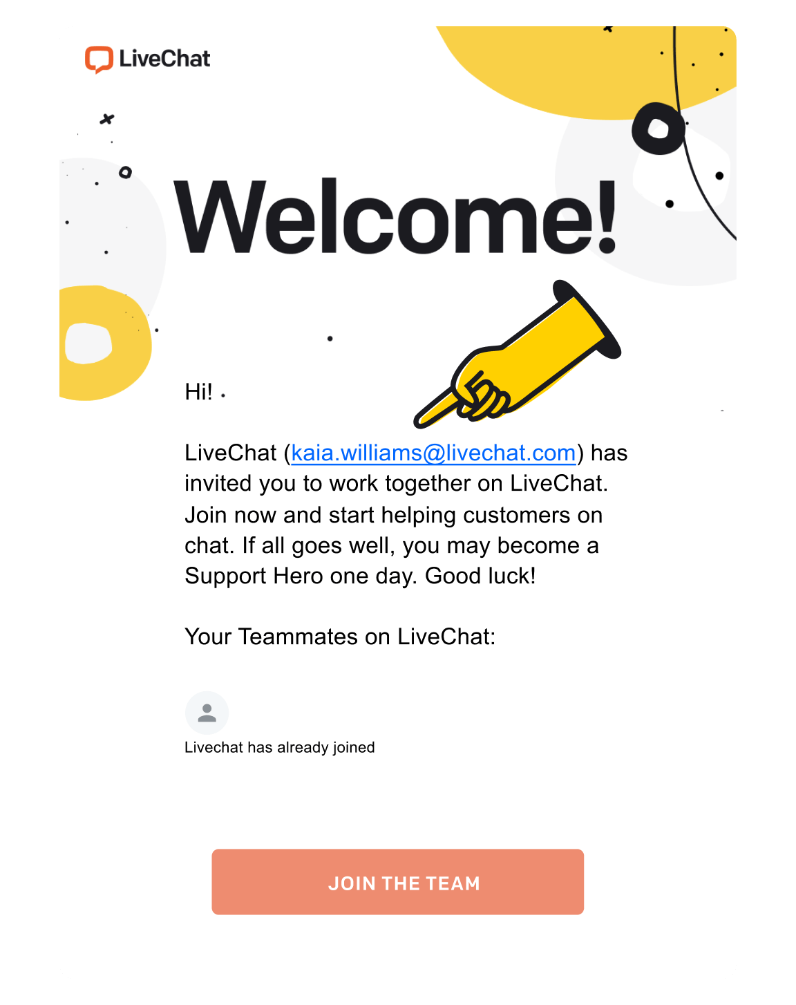 LiveChat's invitation email for Agents