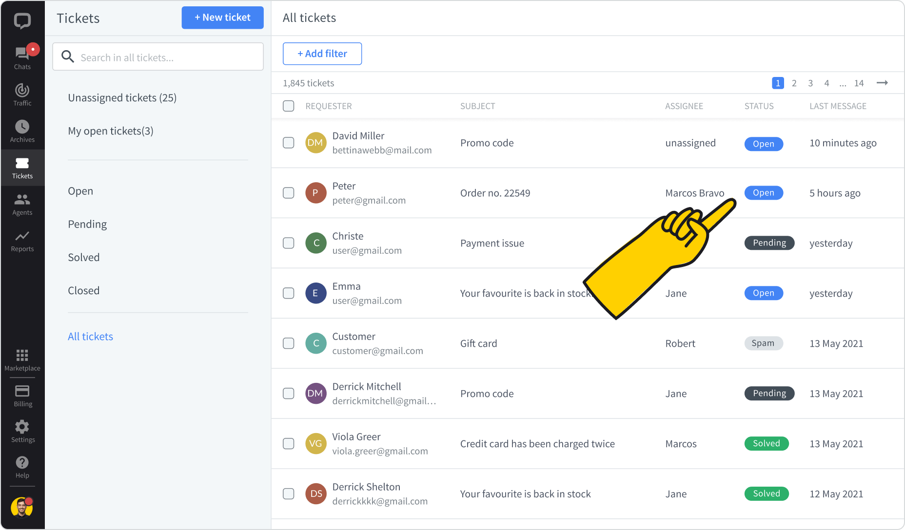 Tickets workflow in LiveChat app