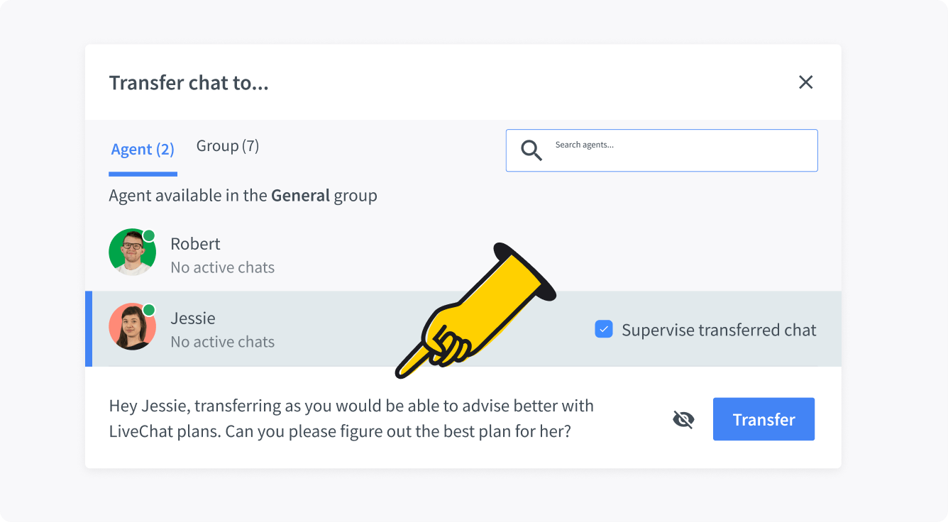 Transfer chat in LiveChat