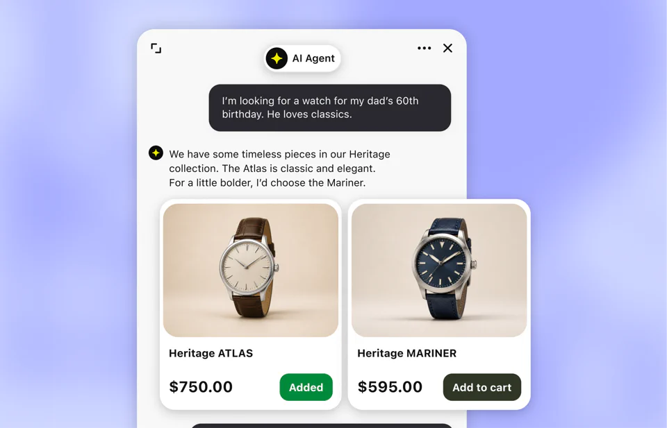 Text AI Agent recommending two products inside a customer conversation
