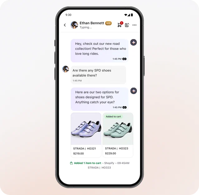 AI Agent recommending products in a customer conversation on Android