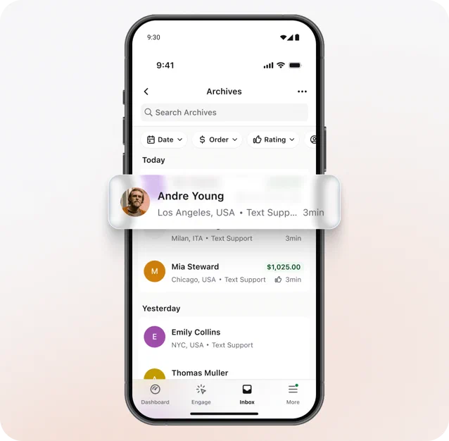 Archived customer conversations in the Android Text inbox