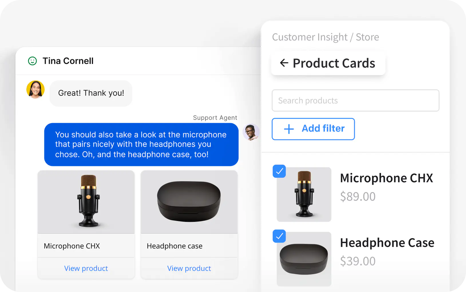 Product cards in live chat