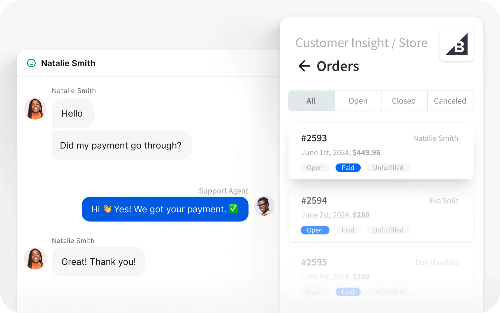 Order info in LiveChat® app for BigCommerce