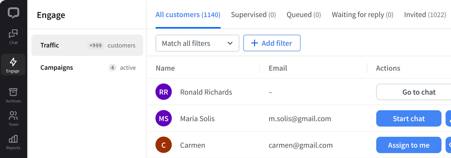 A screenshot of the Engage view in app
