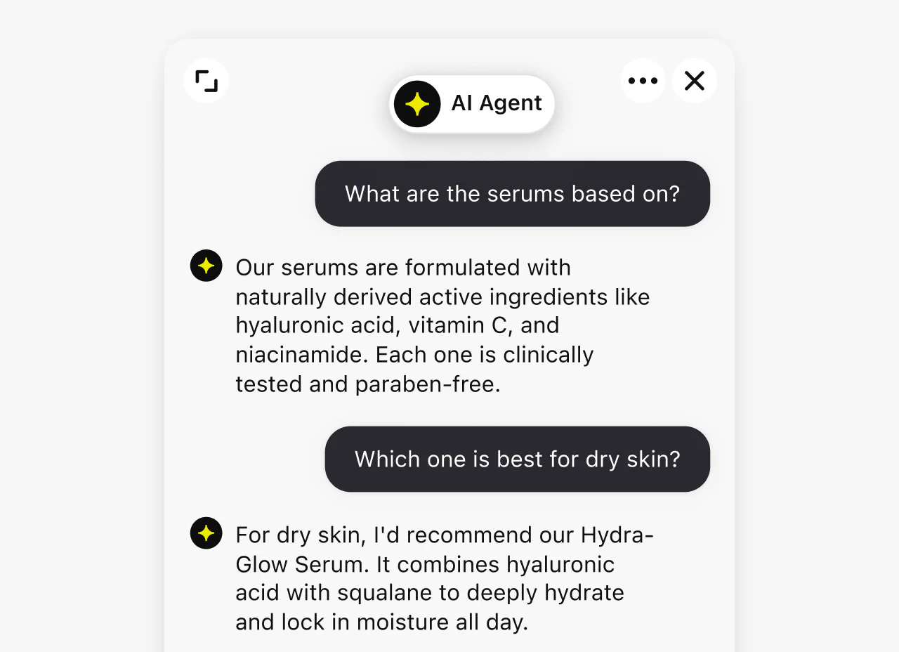 AI Agent answering a product question inside the chat widget