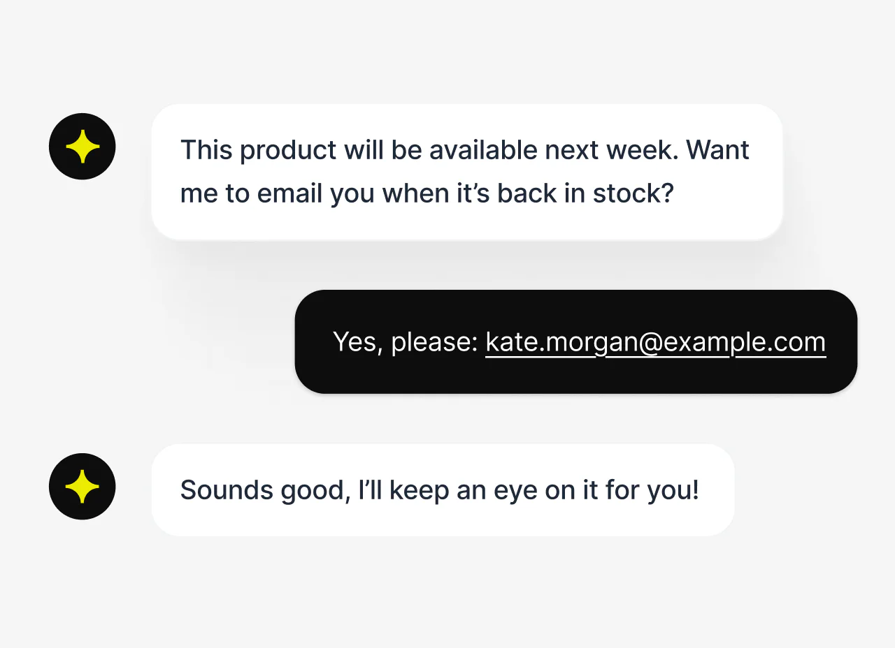 The chat widget collecting an email address for a follow-up