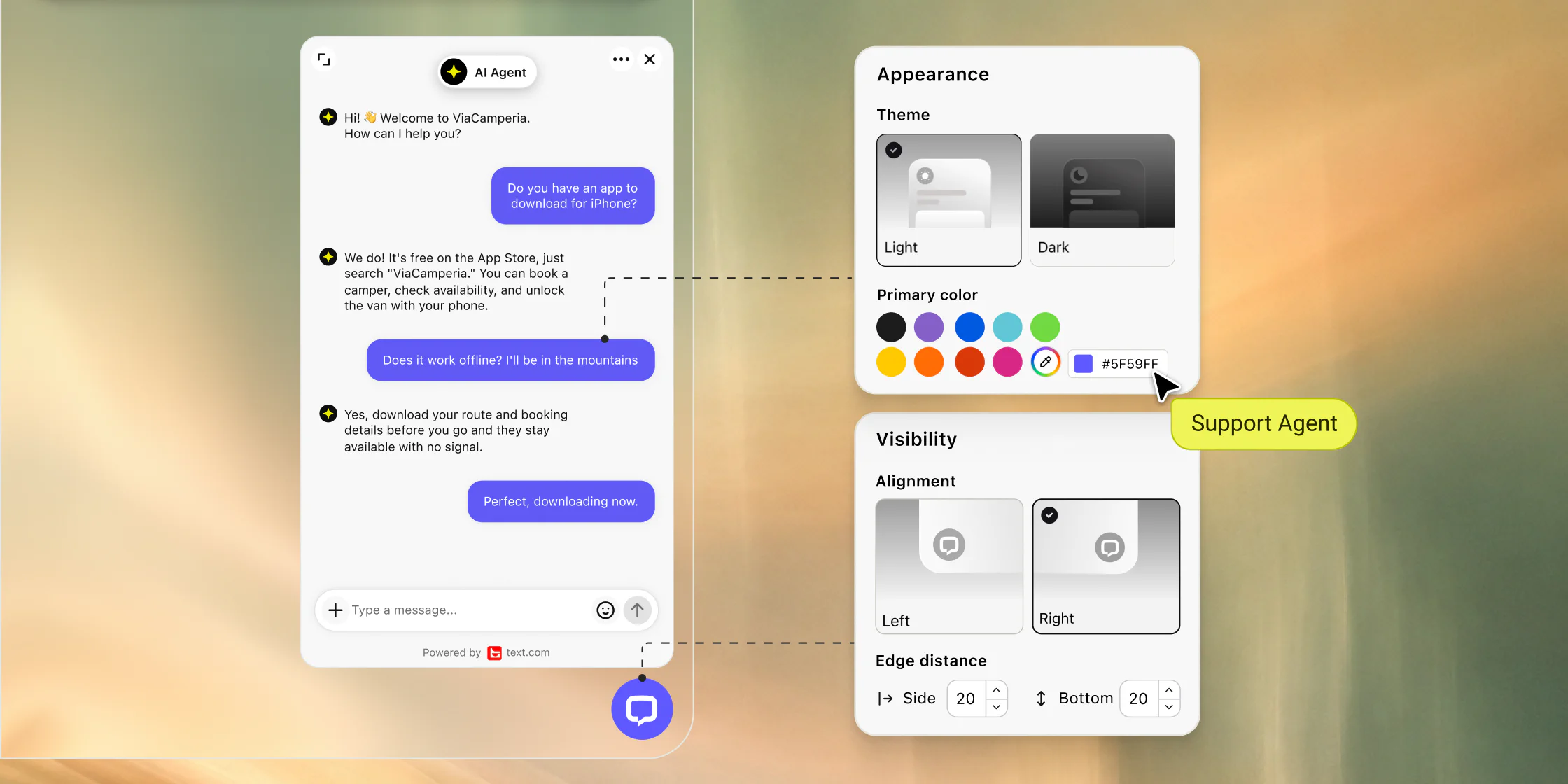 An open chat widget with a customer conversation