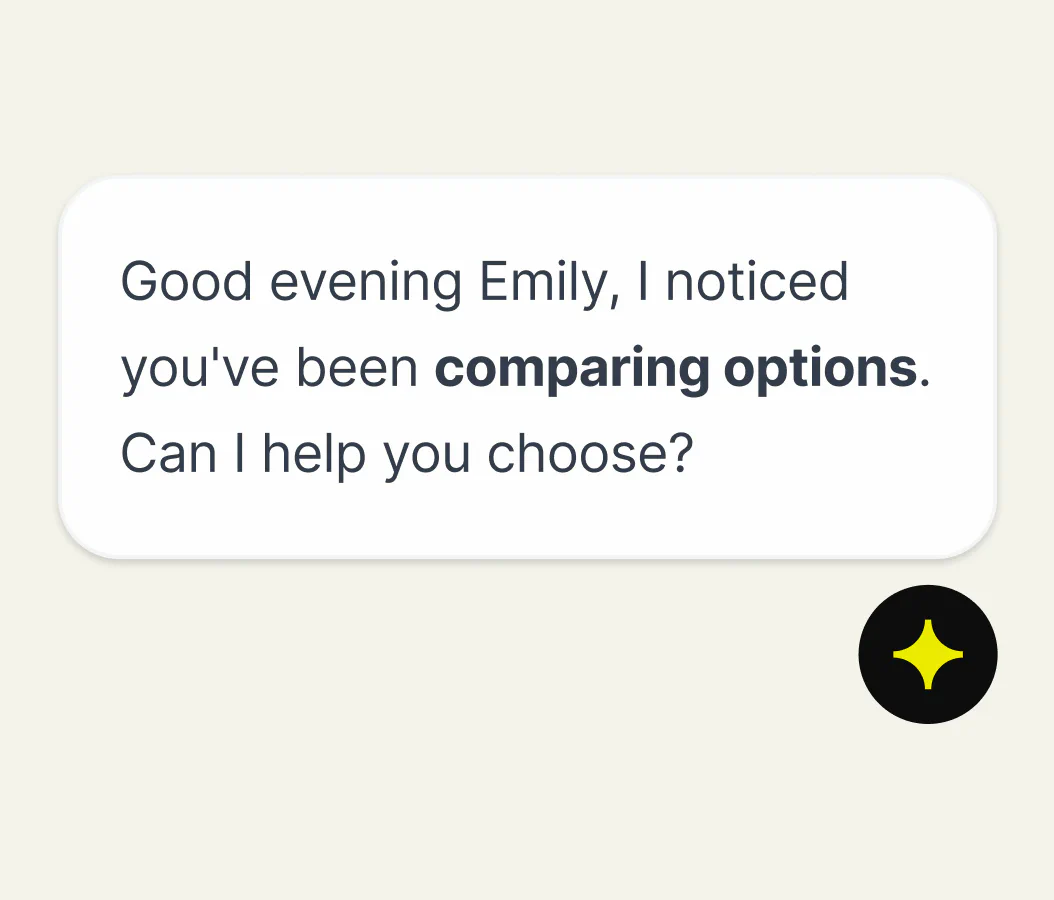 A chat welcome message with quick replies for common visitor needs