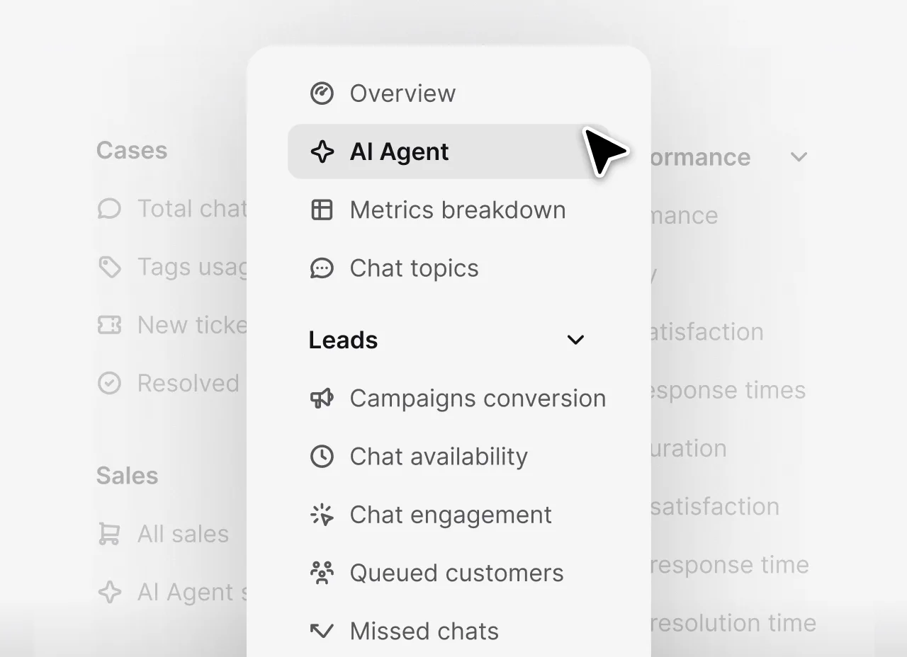 Text Reports navigation for service, lead, sales, and AI Agent metrics
