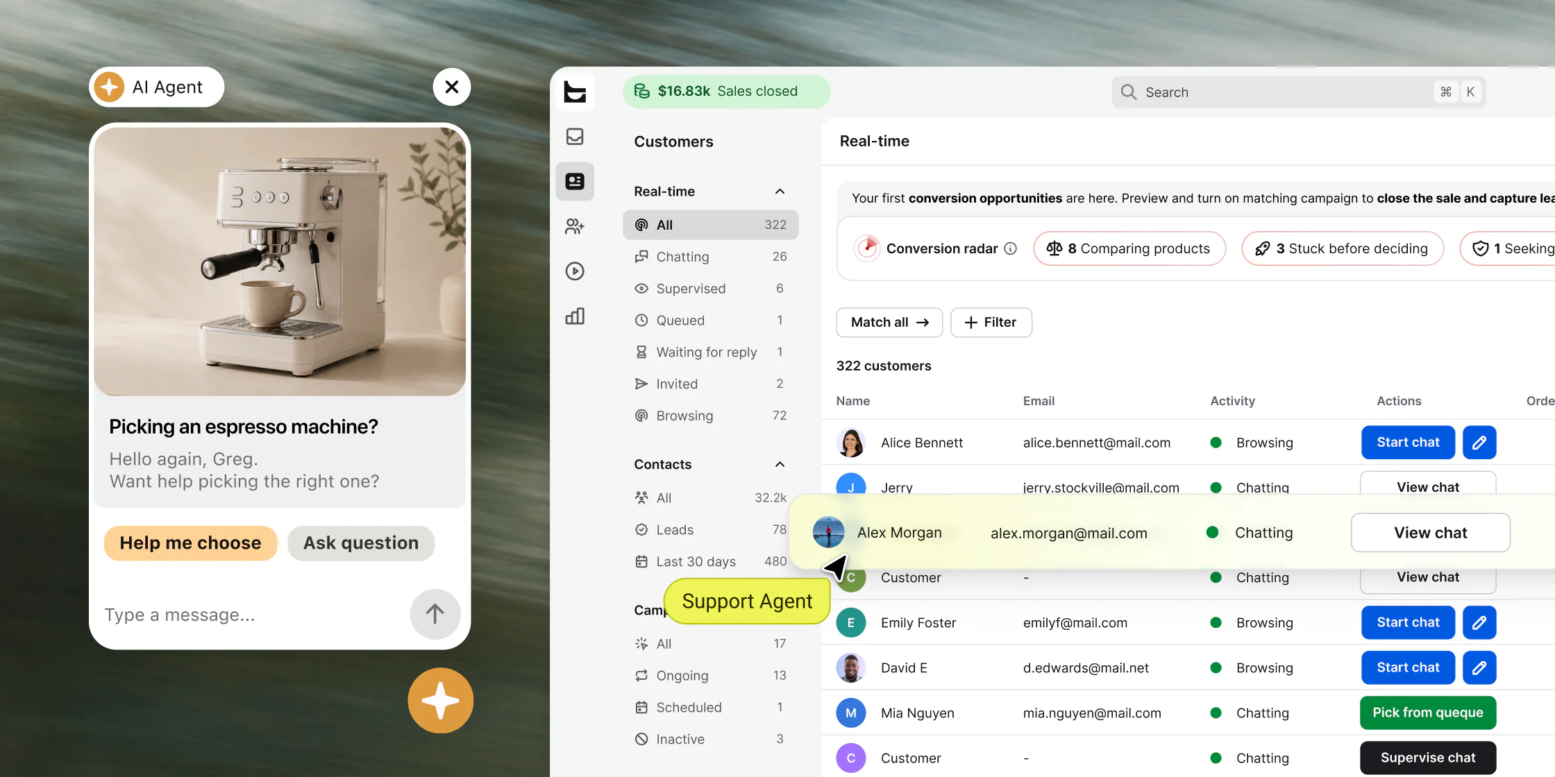 A website chat connected with customer details in the Text workspace