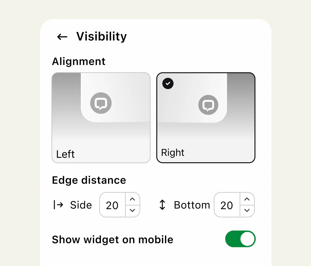 Chat widget visibility settings for choosing where it appears