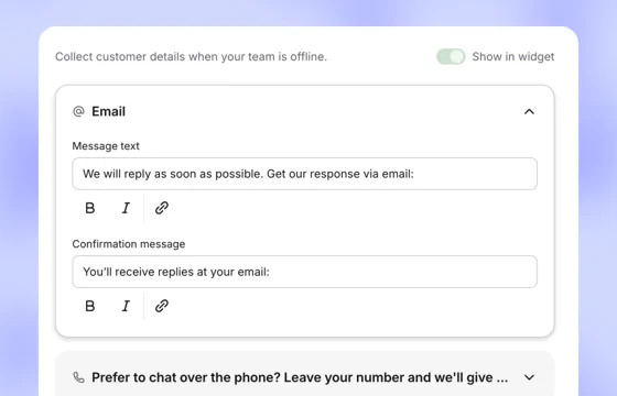 Offline contact collection settings for when the team is unavailable