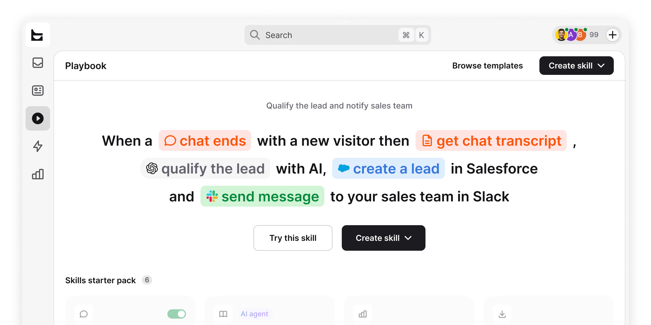 A Text Playbook qualifying a lead and notifying the sales team through Salesforce and Slack