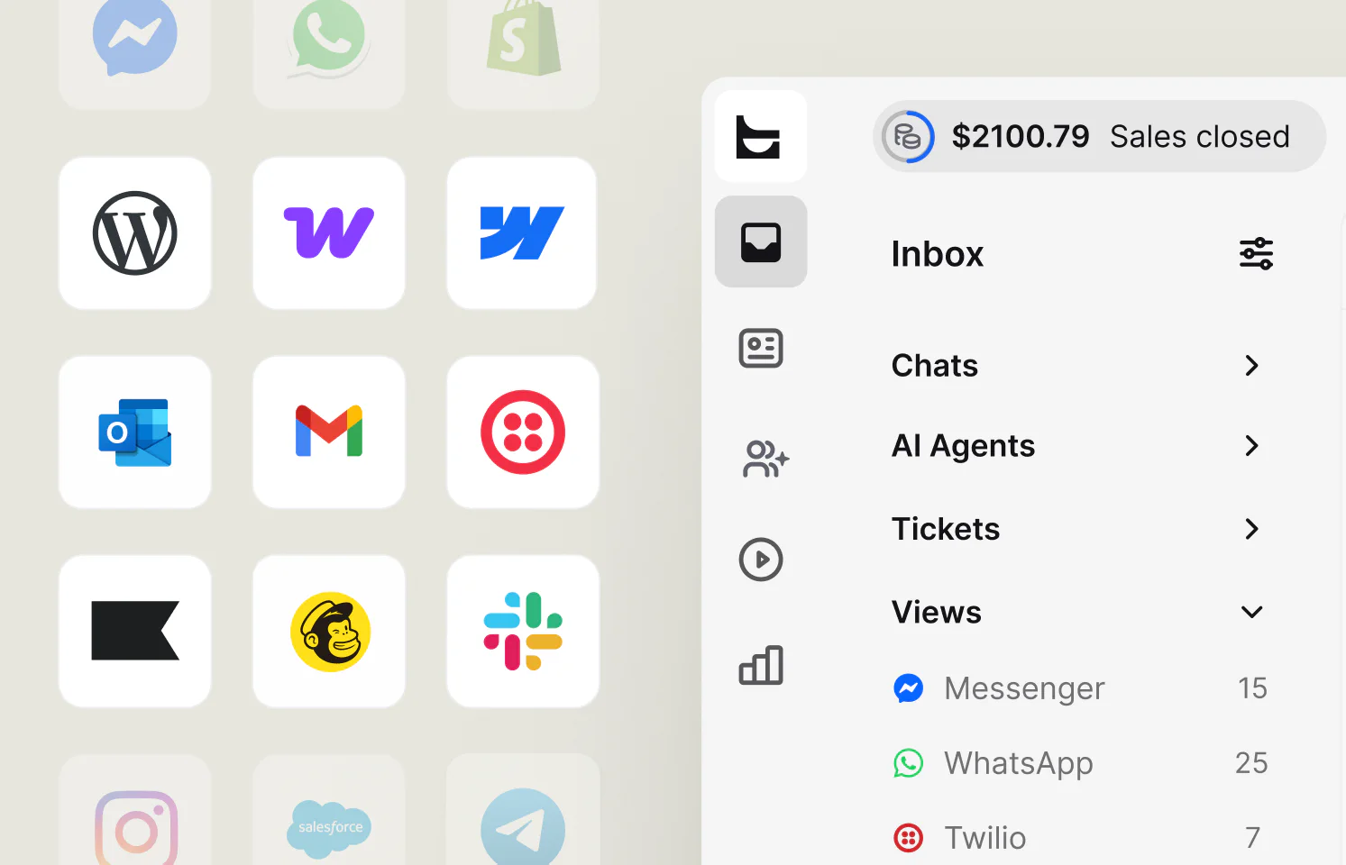 Messaging and app integrations feeding into the Text Inbox