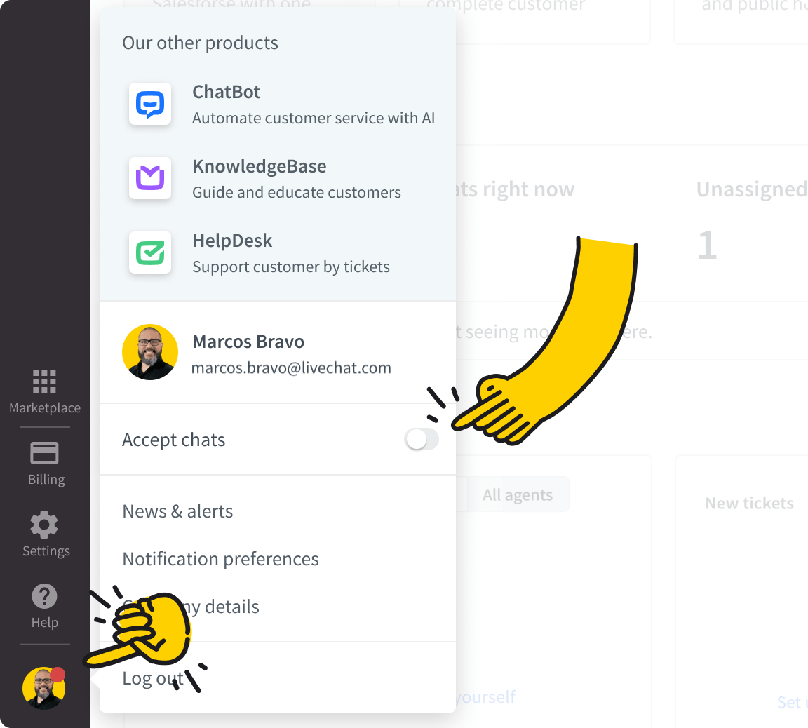 Chats in der LiveChat® App nicht annehmen
