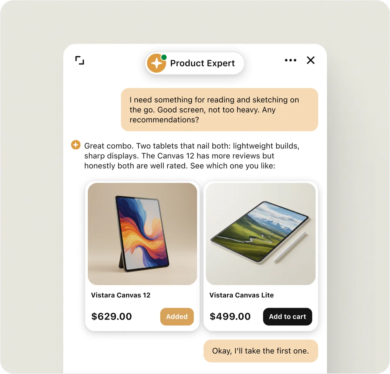 AI product expert recommending ecommerce products during an ecommerce customer conversation