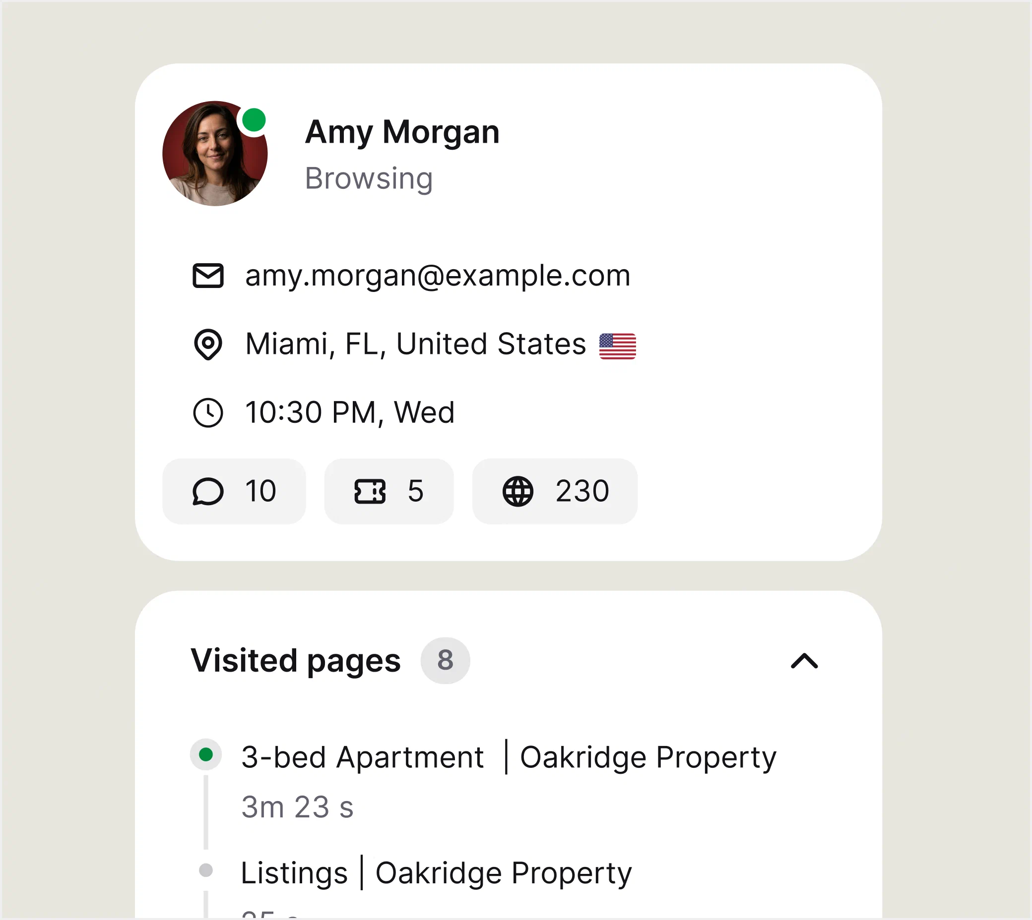 Customer profile and browsing history providing relevant context for support conversations