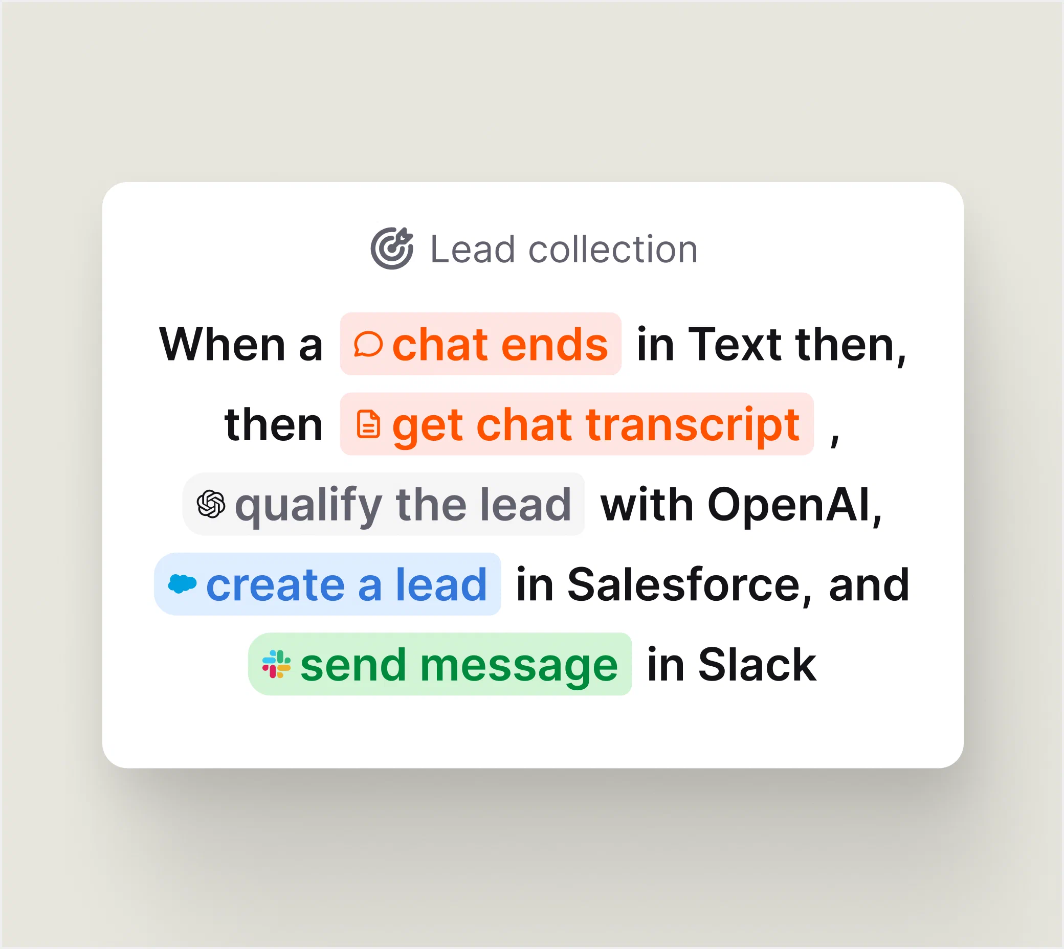 Automated workflow qualifying a lead and sending details to connected business tools