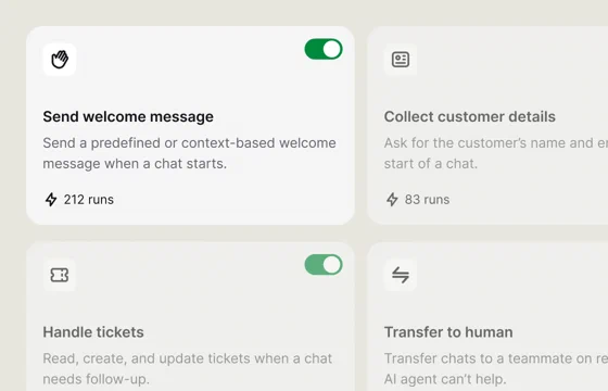 AI Agent skills for welcoming visitors, collecting customer details, handling tickets, and transferring to a human