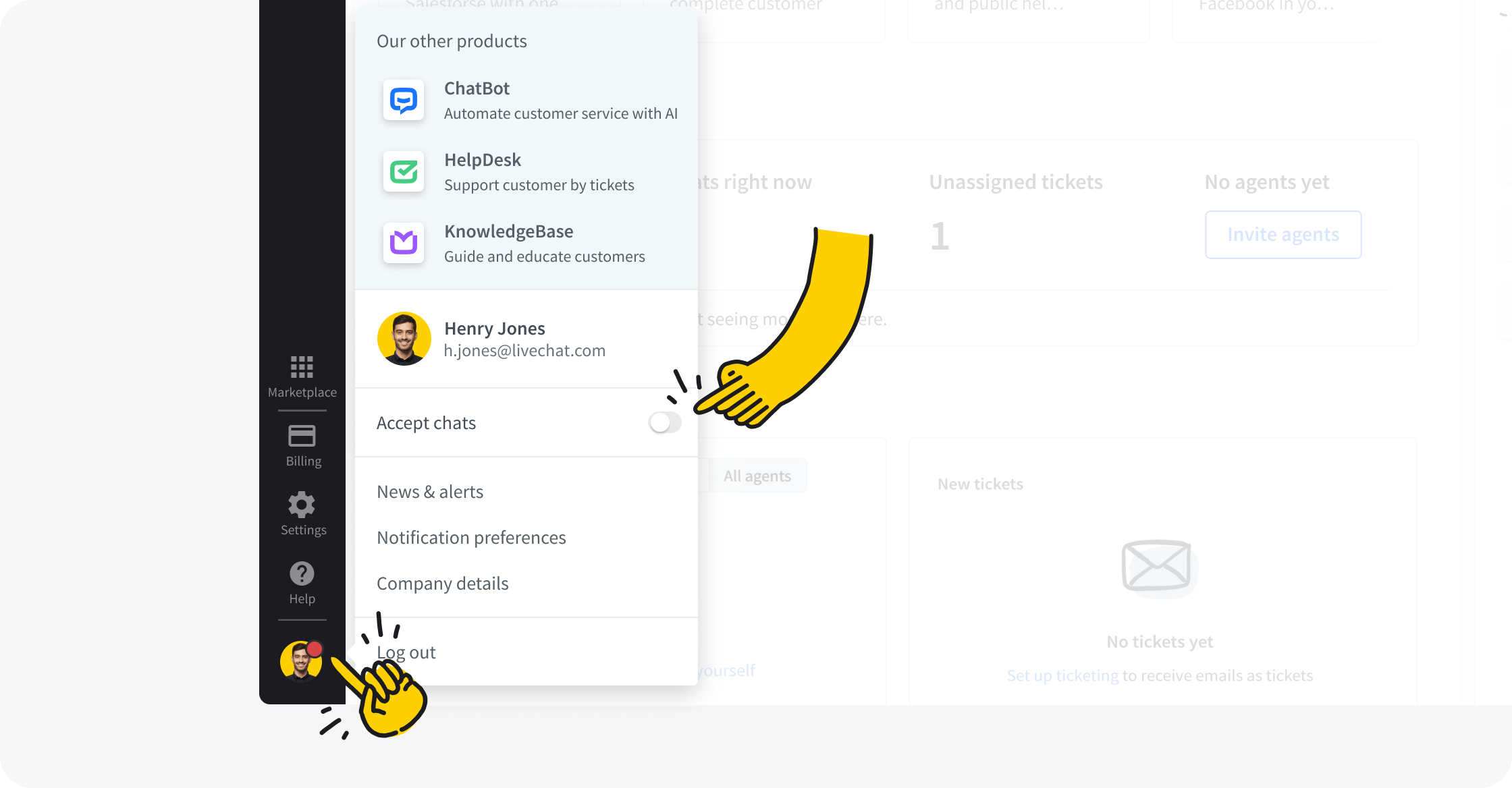 Sin aceptar chats en la app de LiveChat®