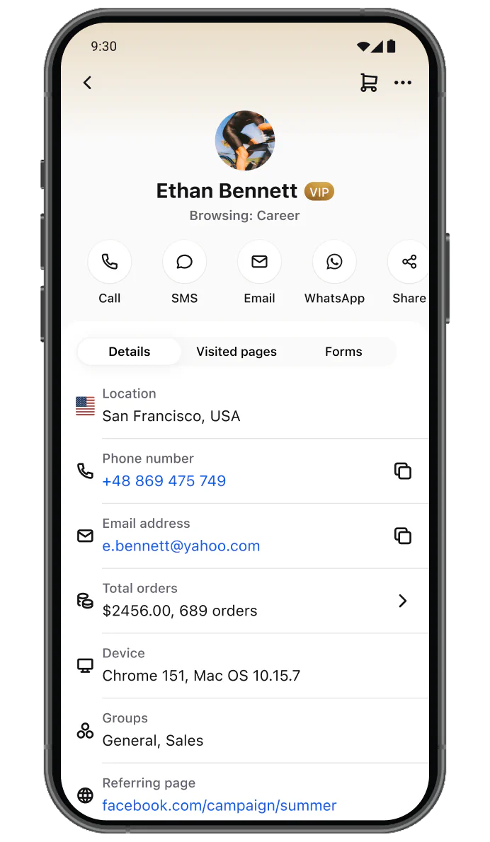 Perfil del cliente en la aplicación LiveChat® para Android
