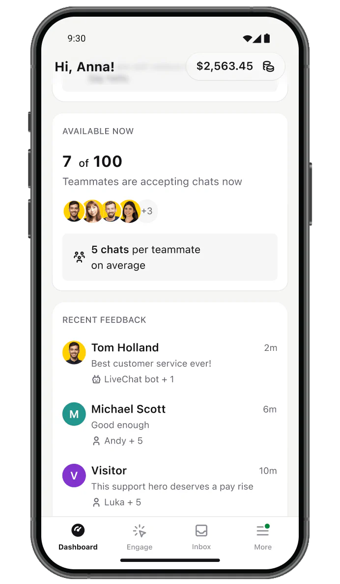 Ajustes de disponibilidad del equipo en la aplicación LiveChat® para Android