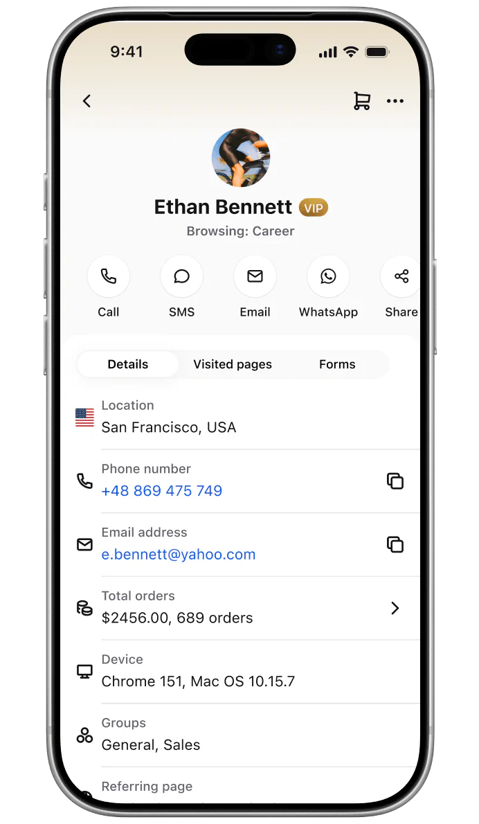 Customer details on LiveChat® for iPhone by Text