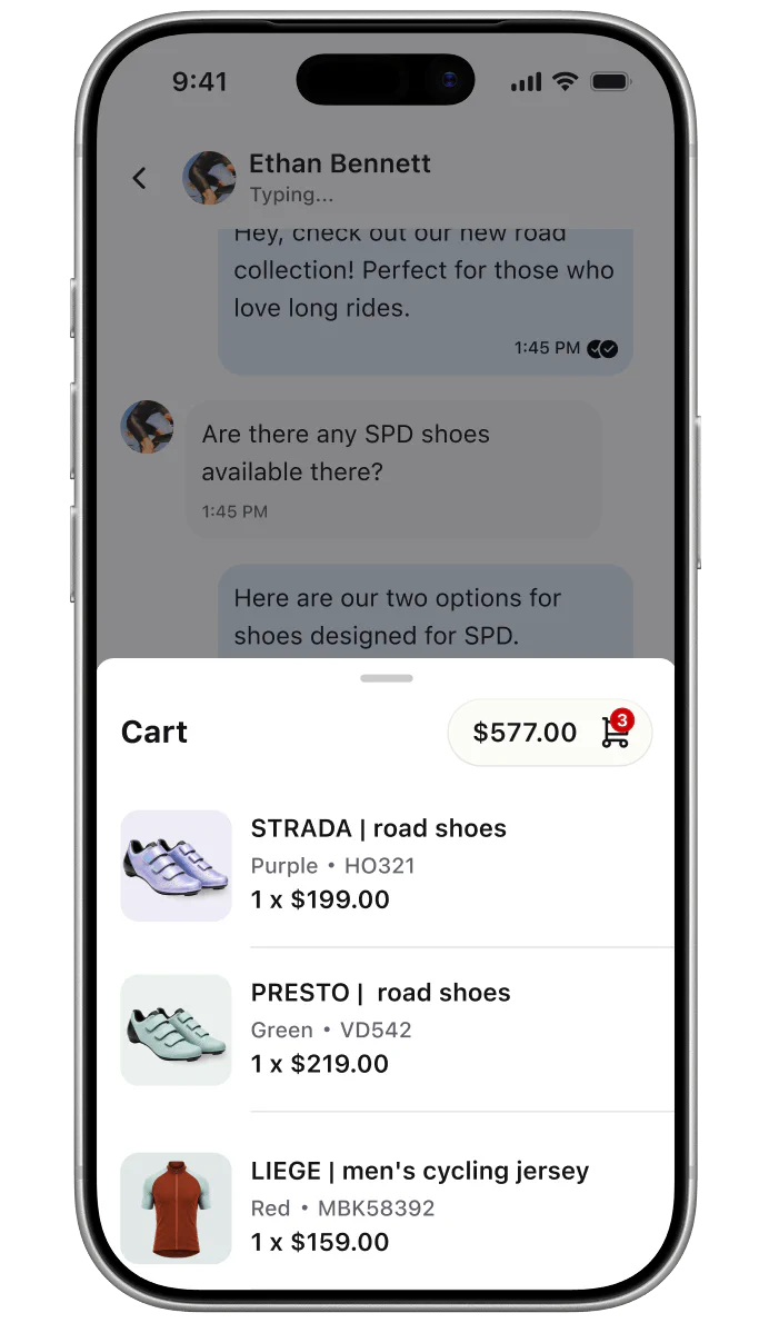 Customer live cart view in LiveChat® app for iPhone by Text