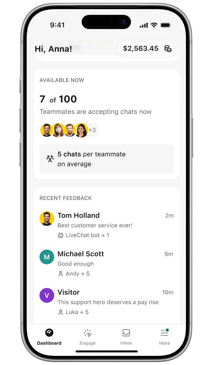 Ajustes de disponibilidad del equipo en la aplicación LiveChat® para iPhone de Text