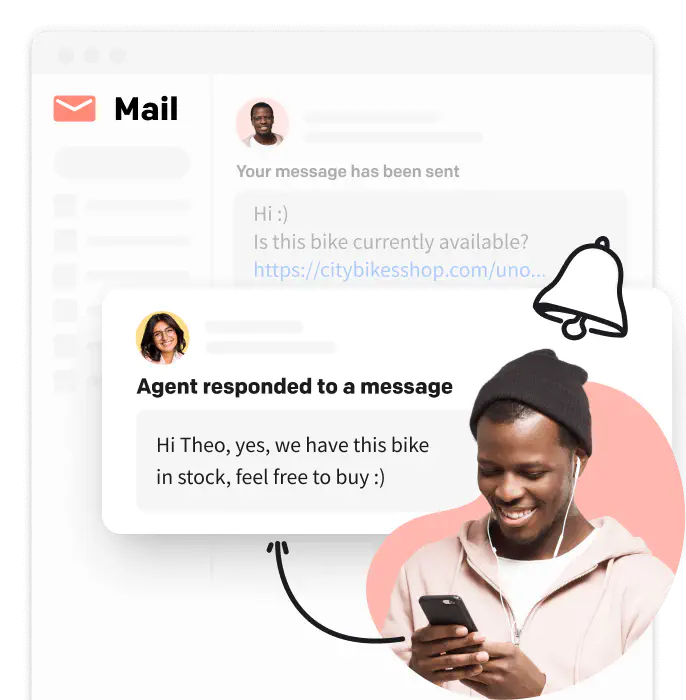 Visualization of email notification sent to a customer's mobile phone by a support agent via LiveChat app