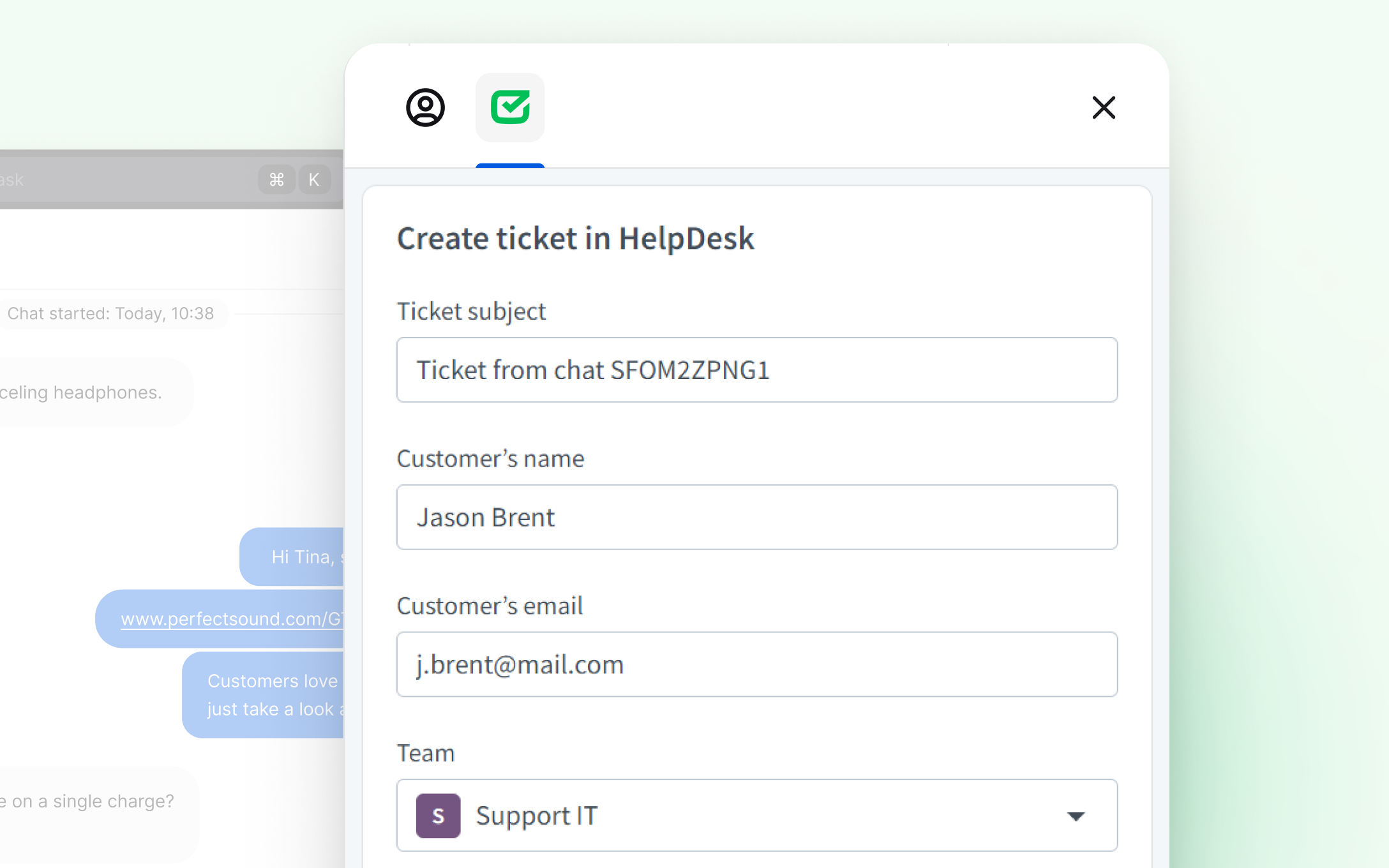 Transition from chats to tickets with LiveChat and HelpDesk to streamline a messaging process.