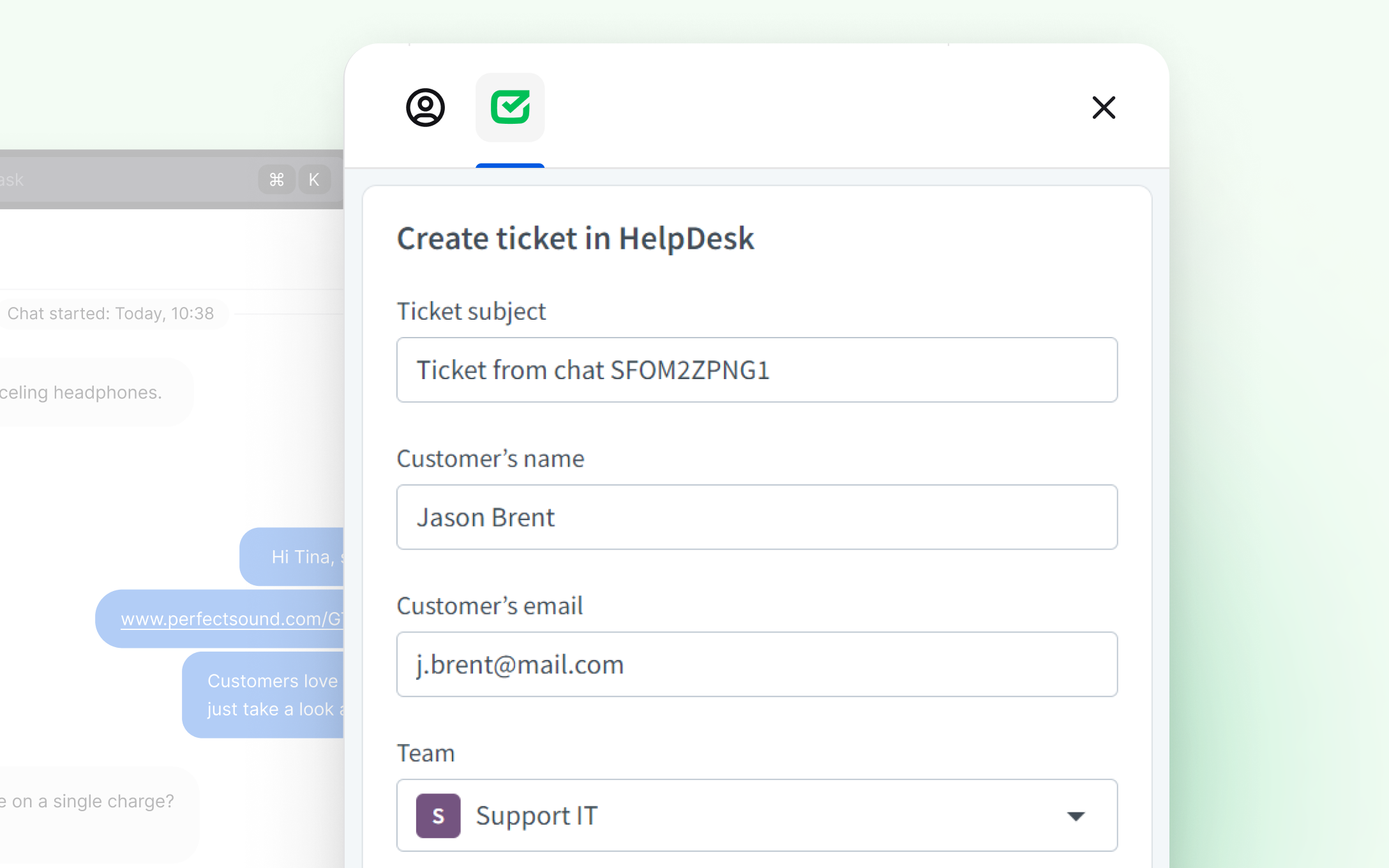 LiveChat's integration with HelpDesk