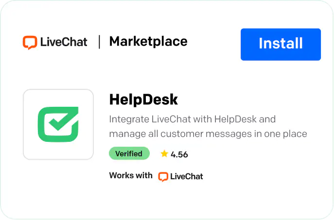 Illustration of integration with HelpDesk available in the LiveChat marketplace