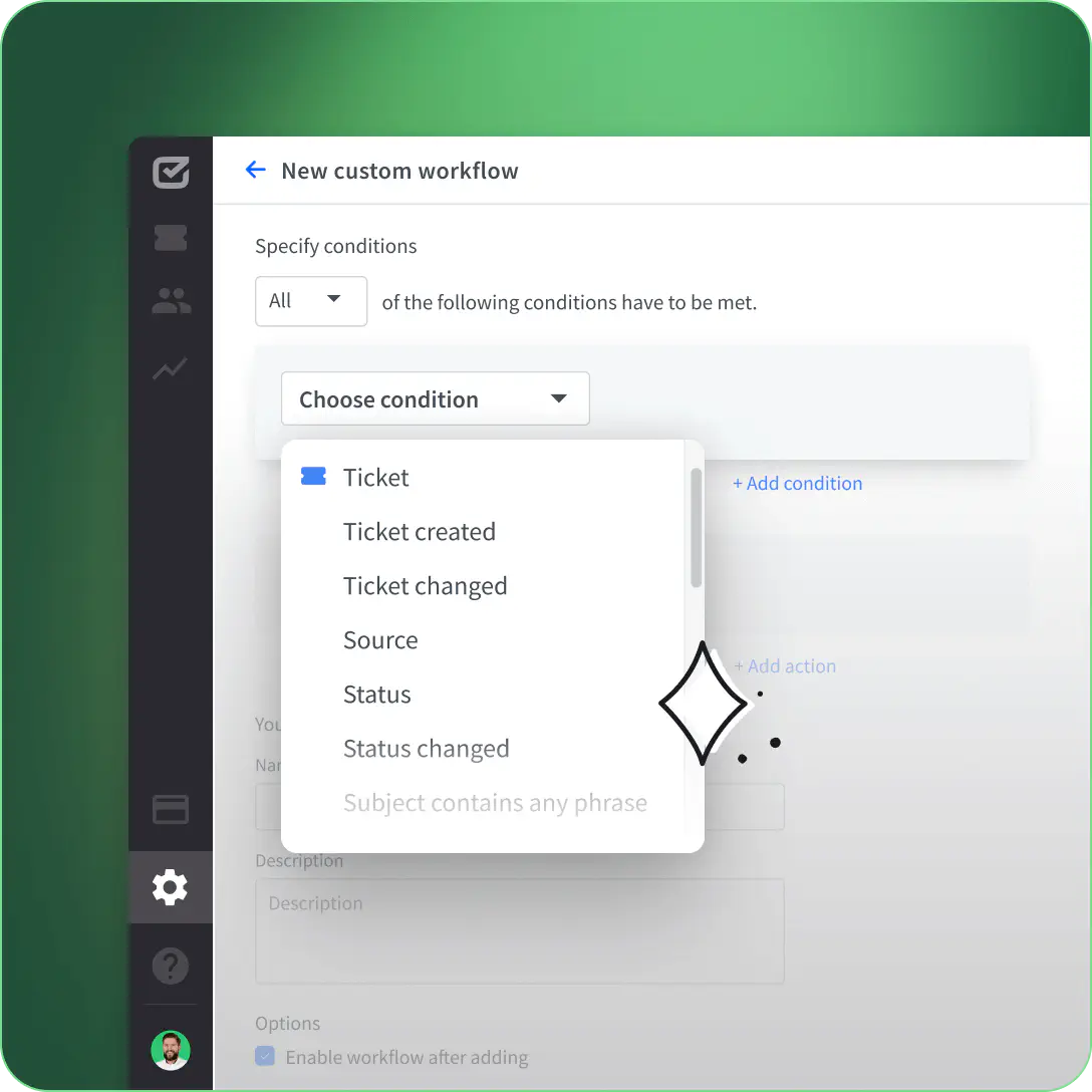 Visualization of conditions triggering automated responses in the HelpDesk app 