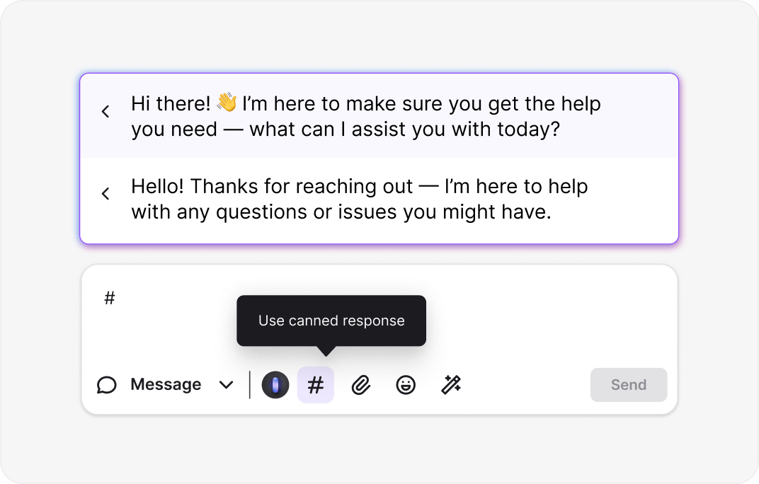 Canned responses interface showing saved message templates for WhatsApp Business LiveChat