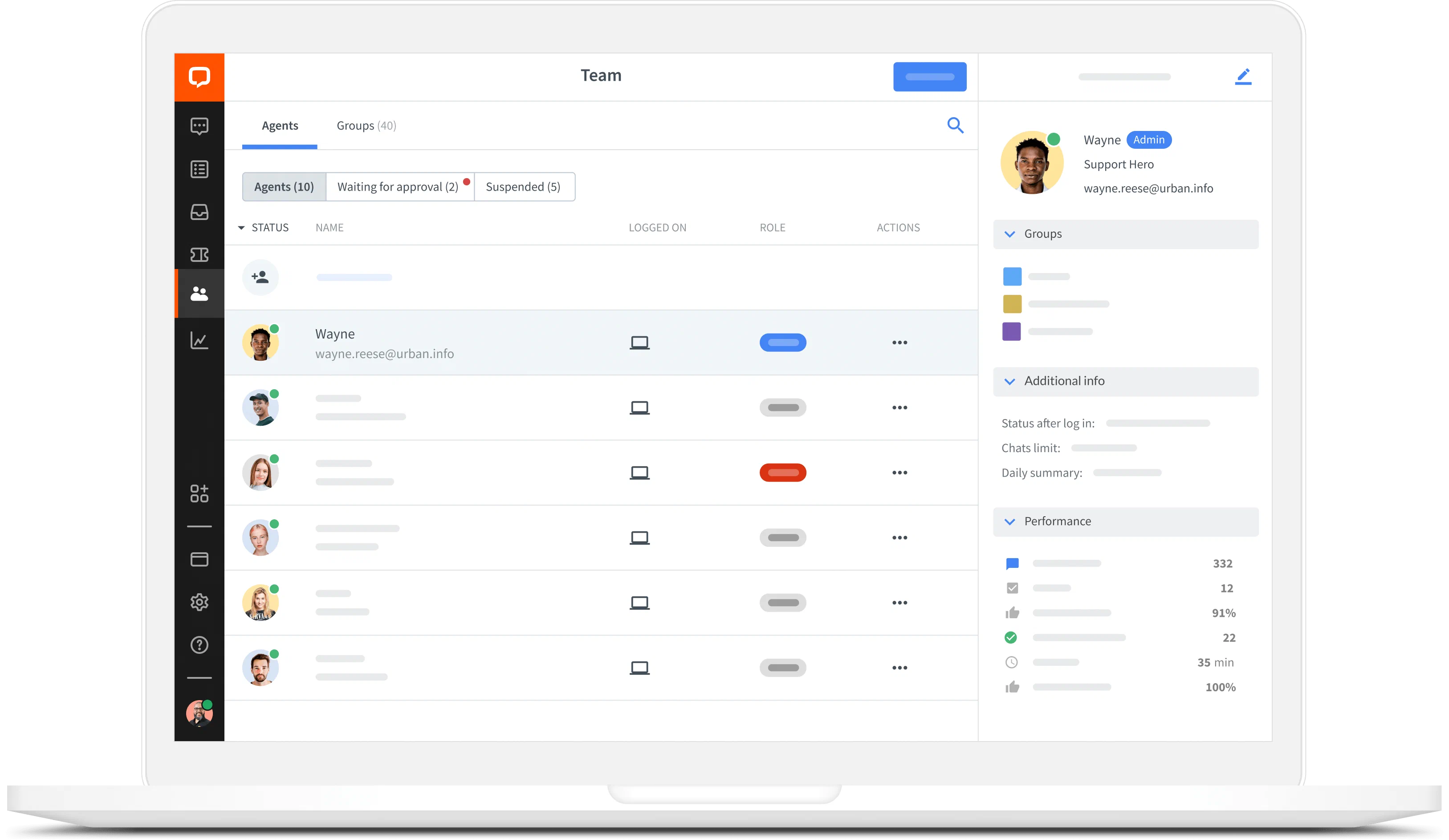 Team management in LiveChat® app for Windows