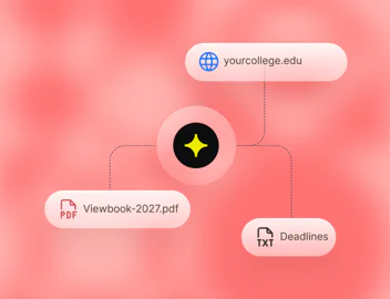 AI Agent knowledge sources: a college website, a viewbook PDF, and a deadlines file