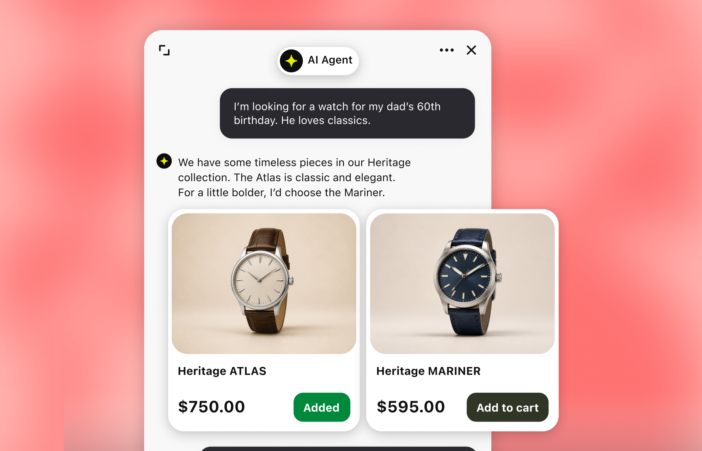 A customer conversation handled autonomously by AI Agent in live chat by Text.