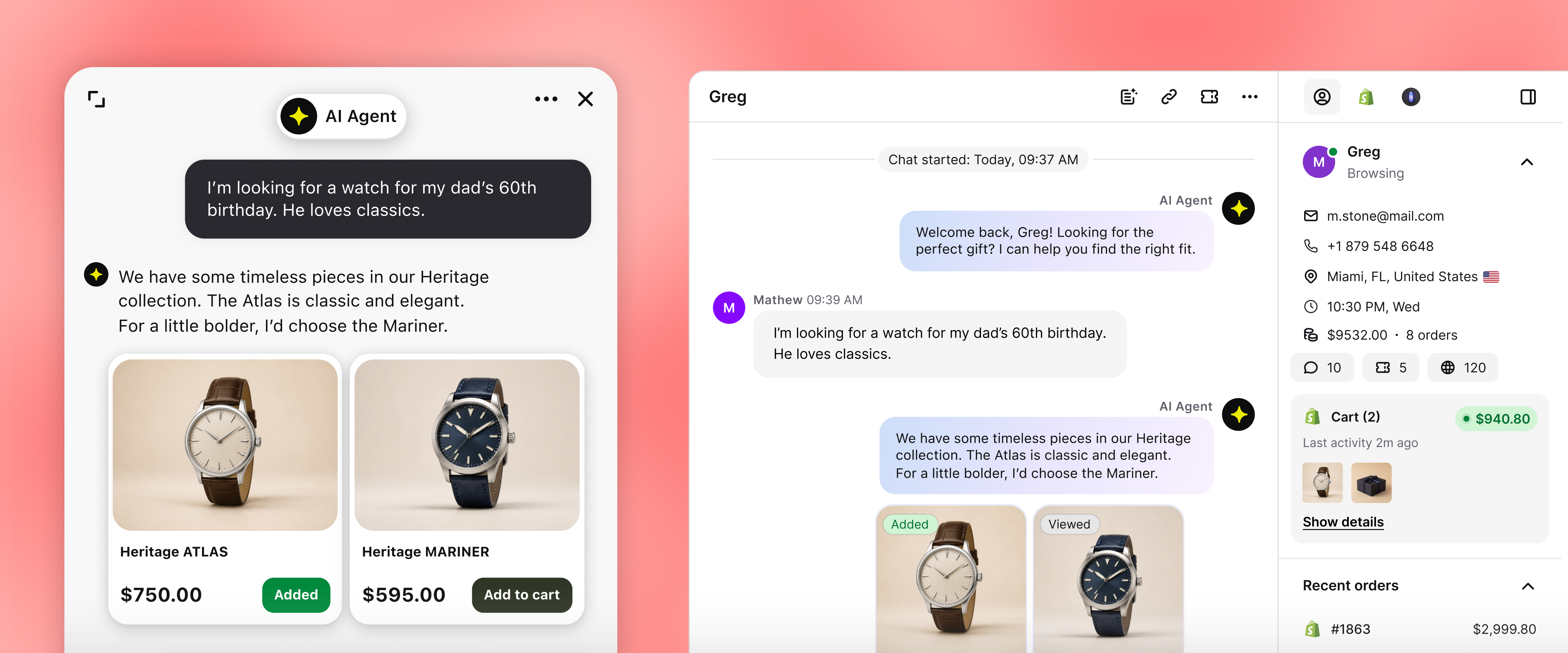 A customer conversation handled autonomously by AI Agent in live chat by Text.