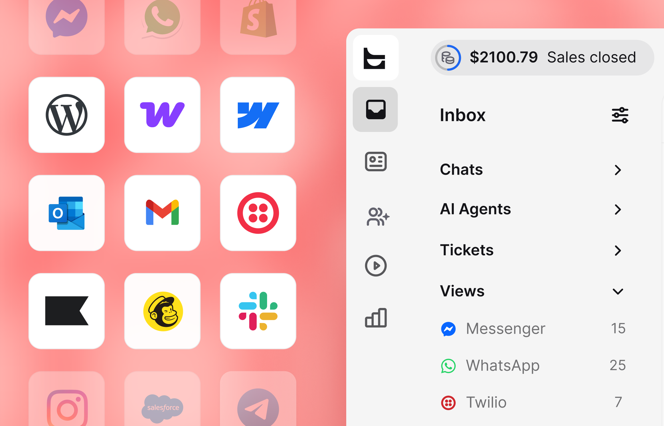 A preview of integrations available for live chat by Text.