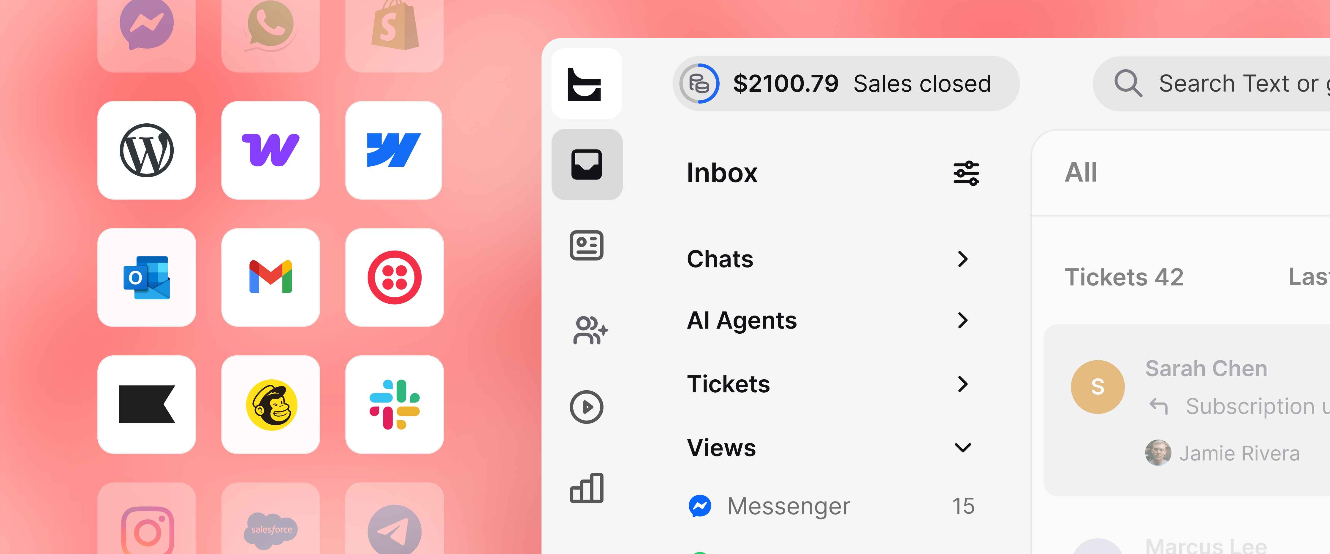A preview of integrations available for live chat by Text.