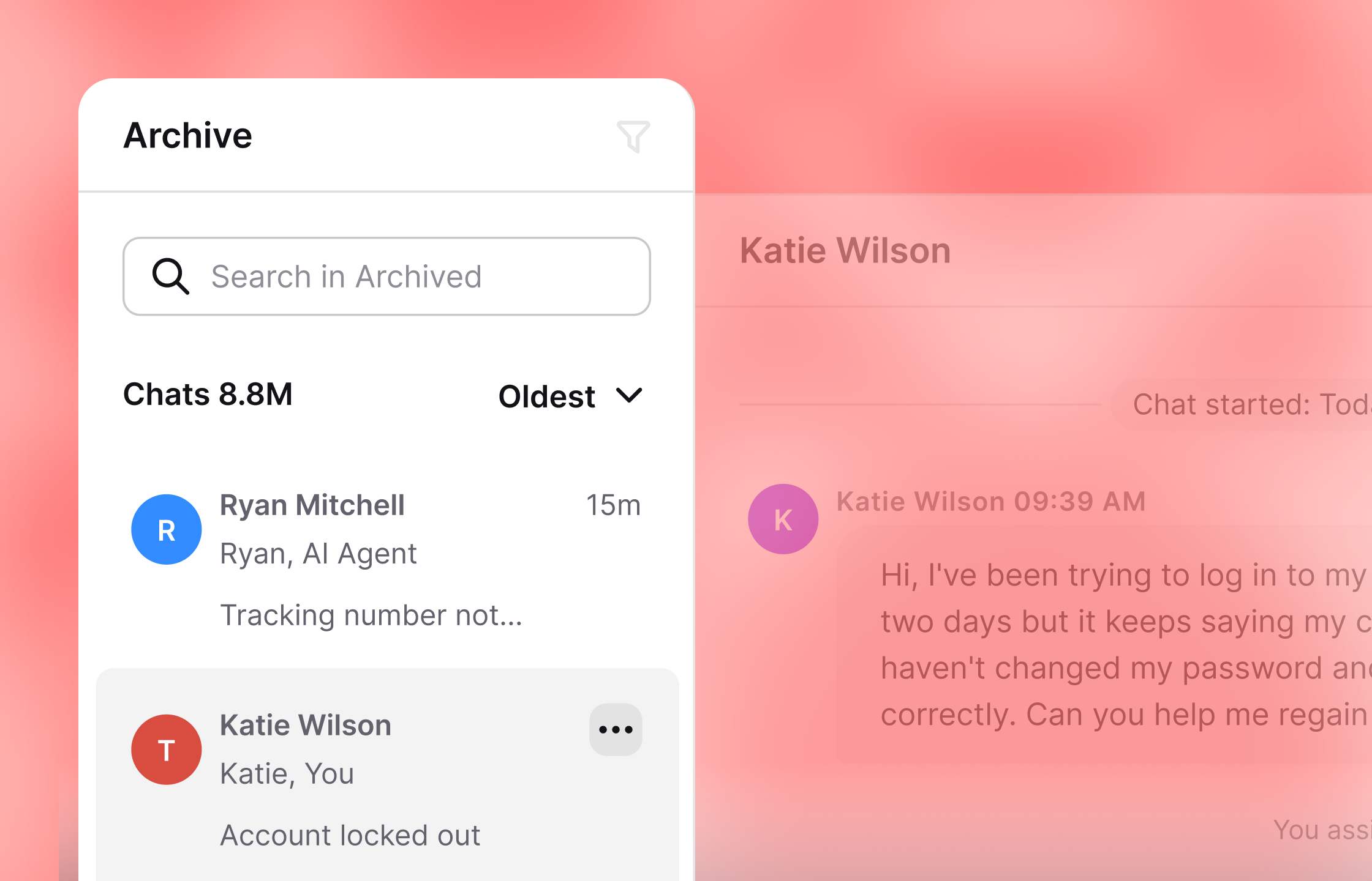 A preview of archived conversations in live chat by Text.