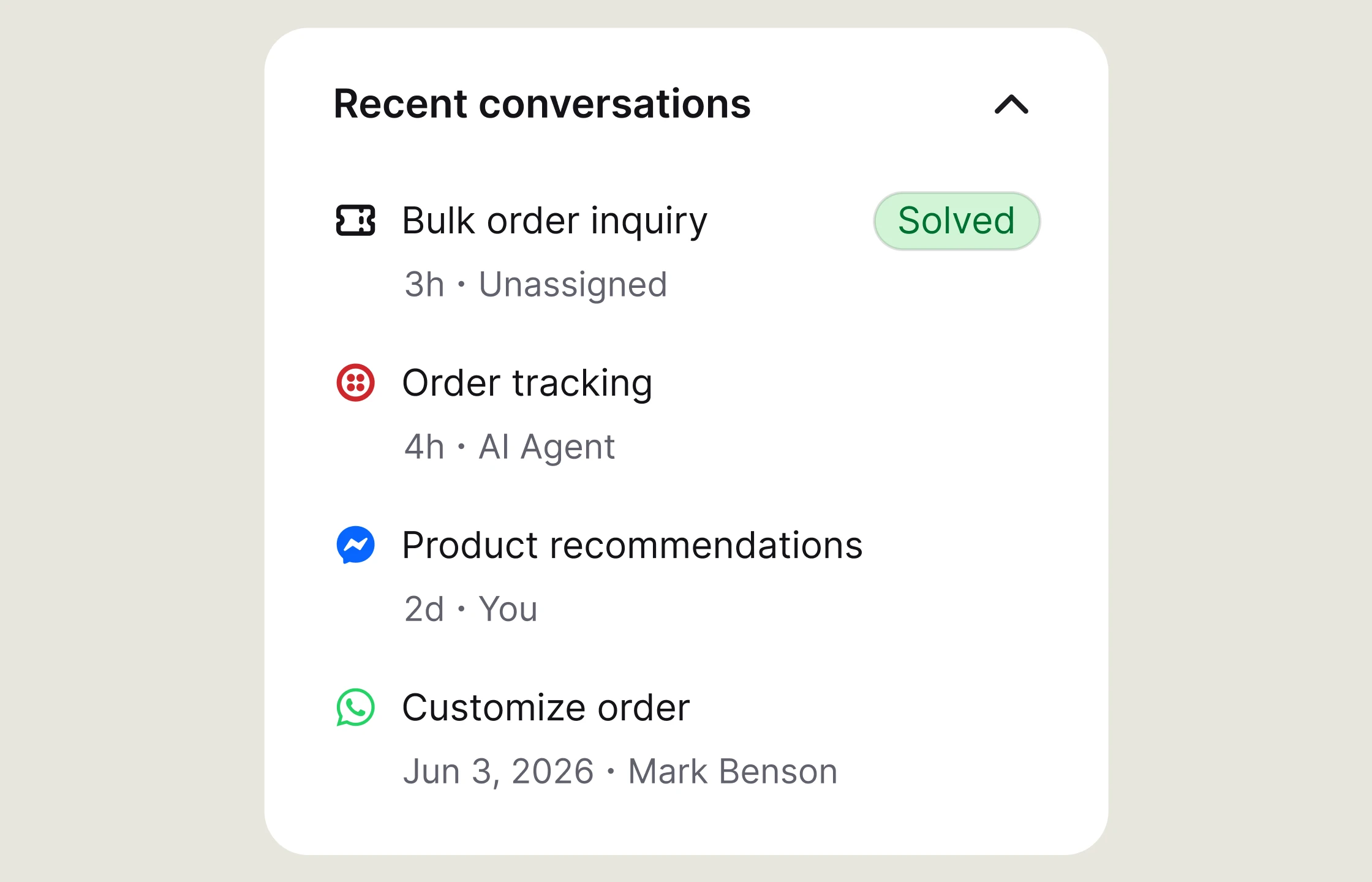 Current and previous chat history displayed in the live chat by Text Inbox.