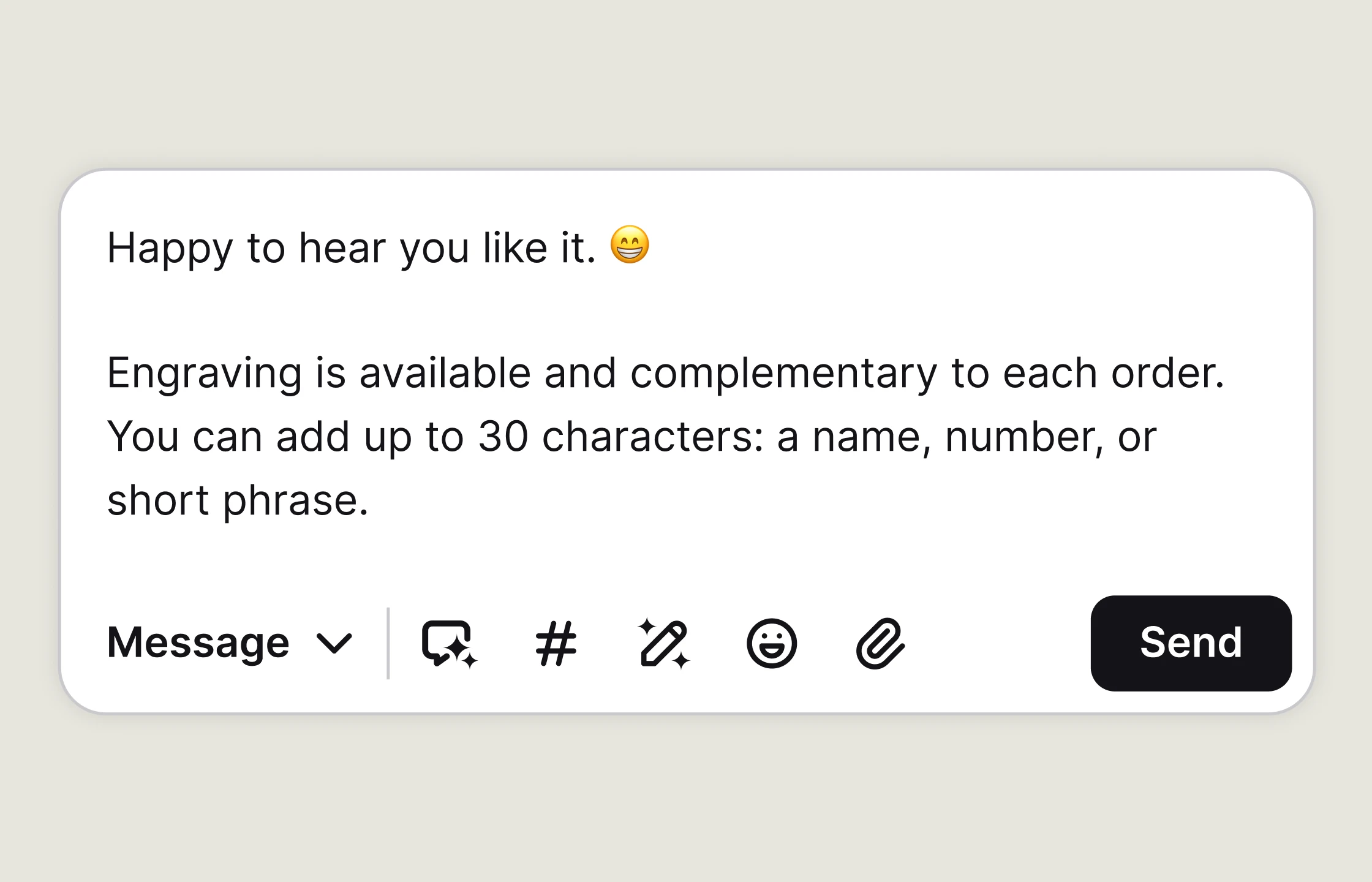 The message composer in the live chat by Text Inbox, including emoji and file controls.