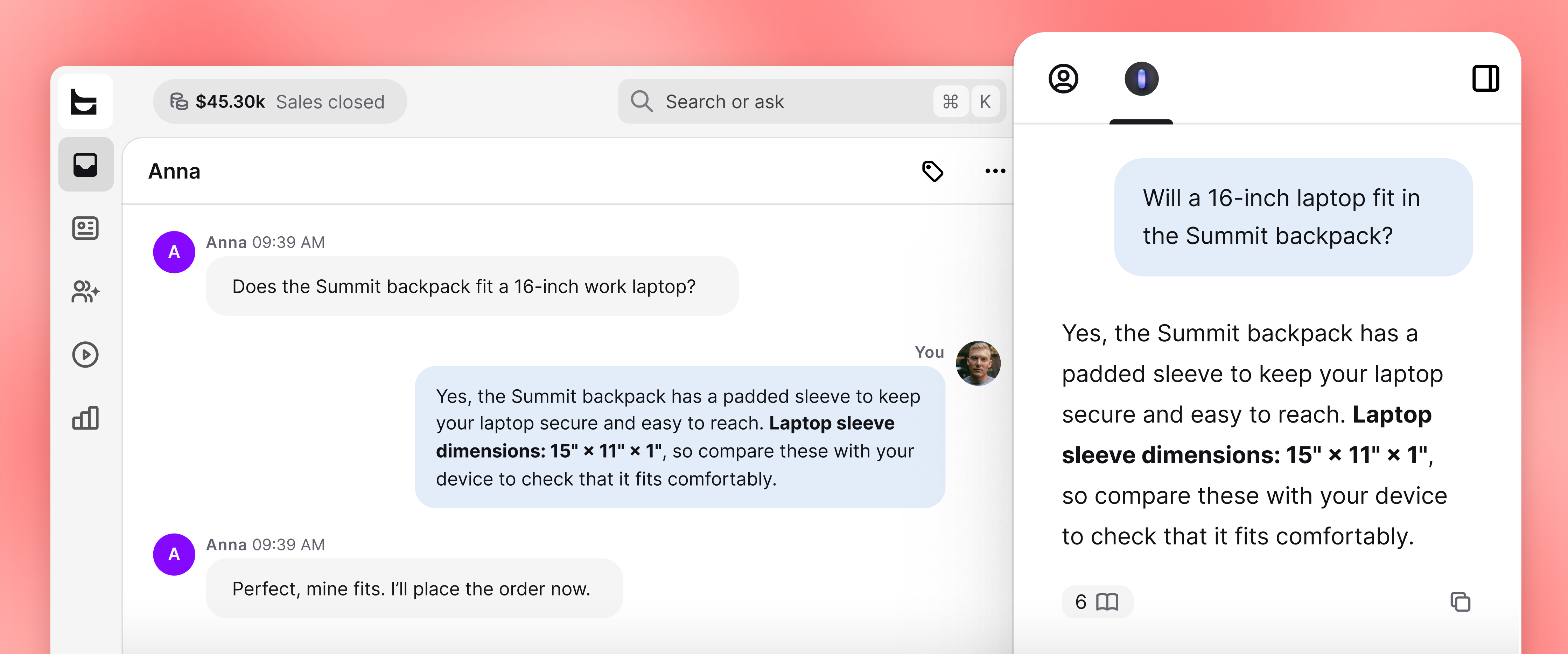 Copilot, one of the AI tools available in live chat by Text.