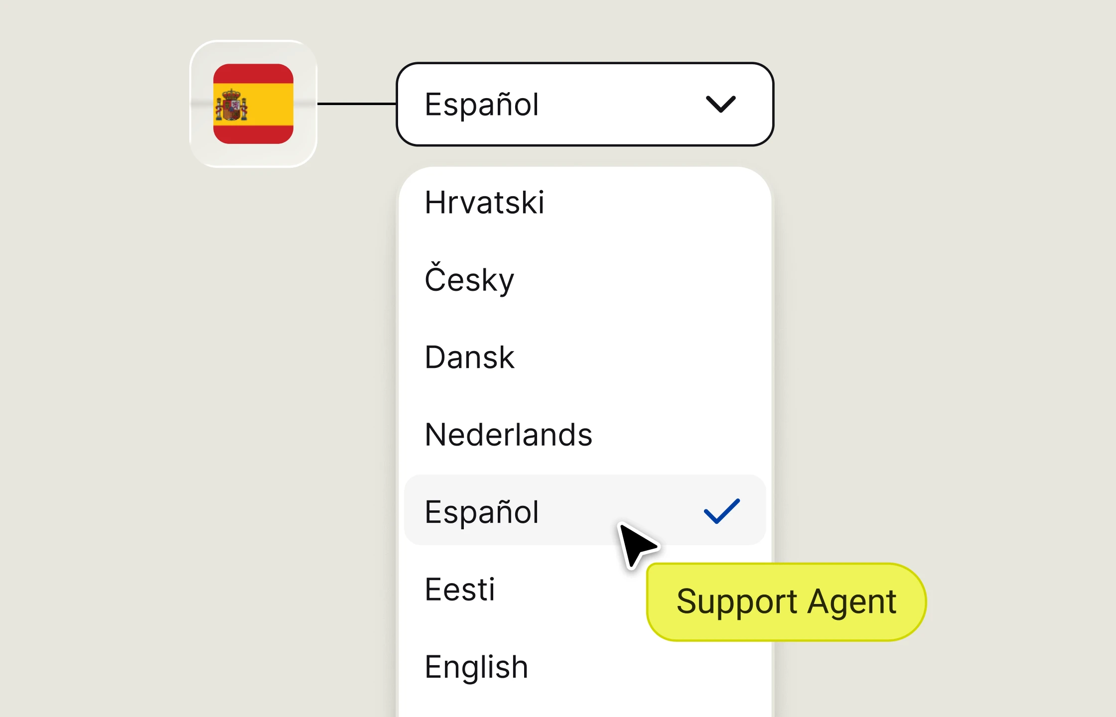 A preview of language selection in the chat widget settings.